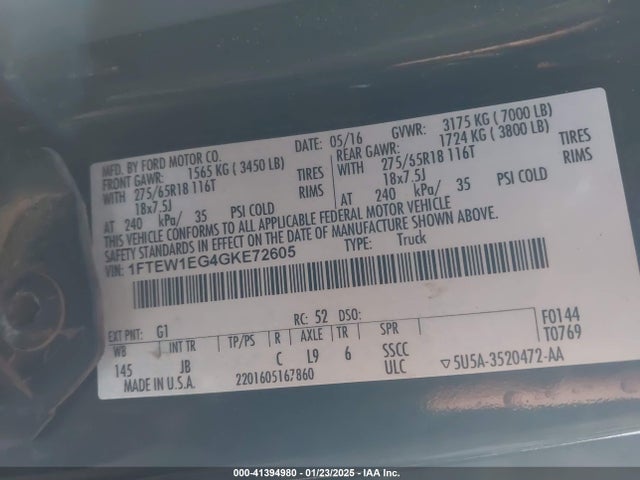 1FTEW1EG4GKE72605 Ford F-150 Xlt