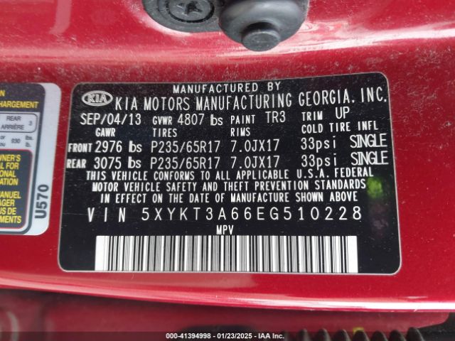 5XYKT3A66EG510228 KIA SORENTO LX