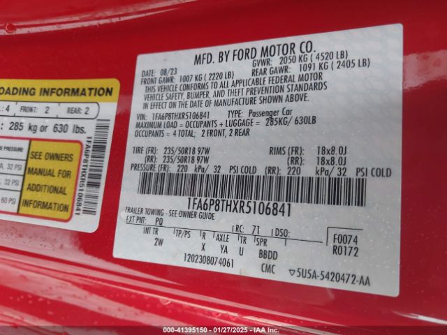 1FA6P8THXR5106841 Ford Mustang Ecoboost Fastback