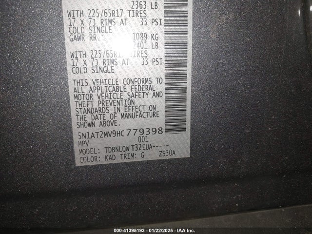 Nissan ROGUE SV 2017 5N1AT2MV9HC779398 Image 9