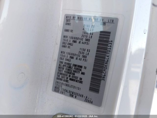 3N6CM0KN6LK701131 Nissan Nv200  Cargo S Xtronic Cvt