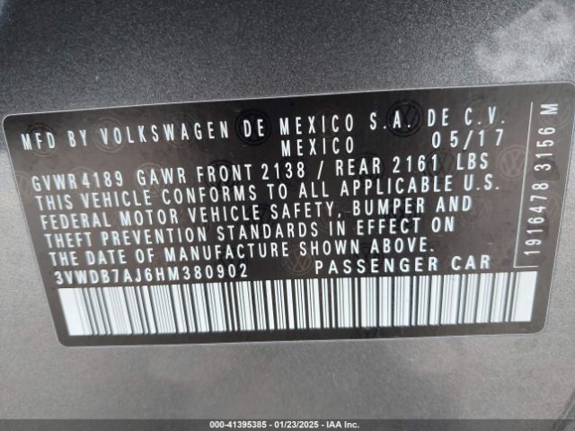 3VWDB7AJ6HM380902 Volkswagen Jetta 1.4t Se