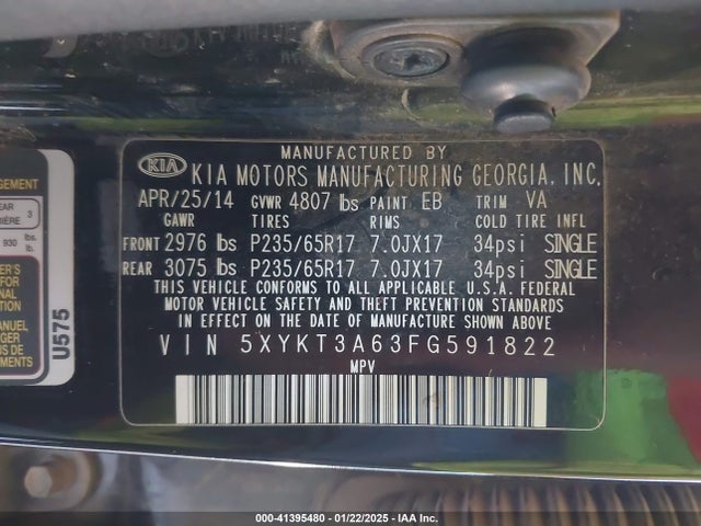 KIA SORENTO LX 2015 5XYKT3A63FG591822 Image 9