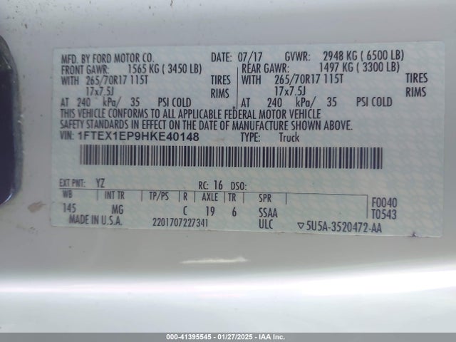 Ford F-150 Xlt 2017 1FTEX1EP9HKE40148 Image 9