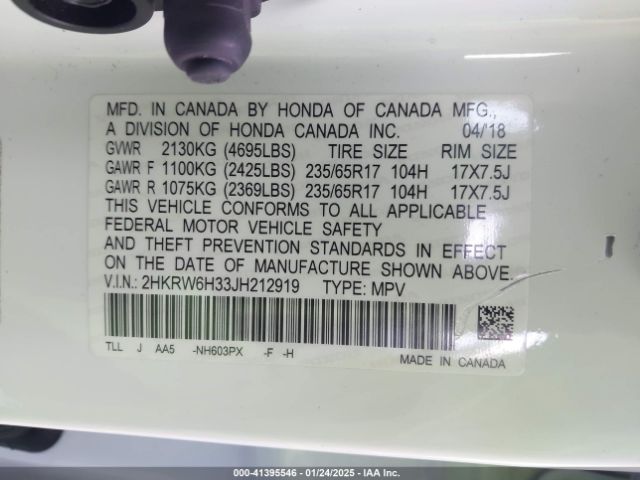 2HKRW6H33JH212919 Honda CR-V LX