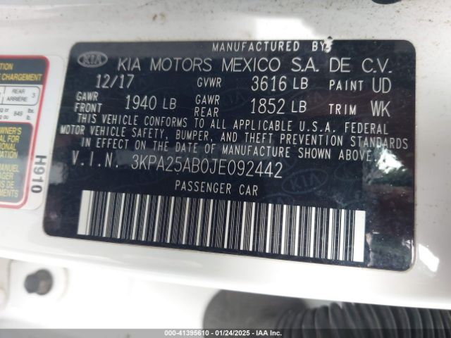 3KPA25AB0JE092442 KIA RIO LX