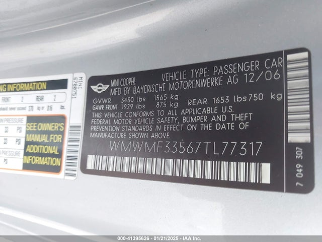 2007 MINI COOPER WMWMF33567TL77317 Photo 8