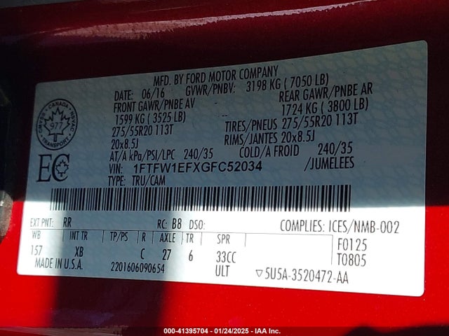 Ford F-150 Xlt 2016 1FTFW1EFXGFC52034 Image 9