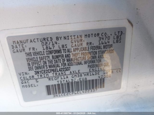 3N1CE2CP6EL422337 Nissan Versa Note Sv