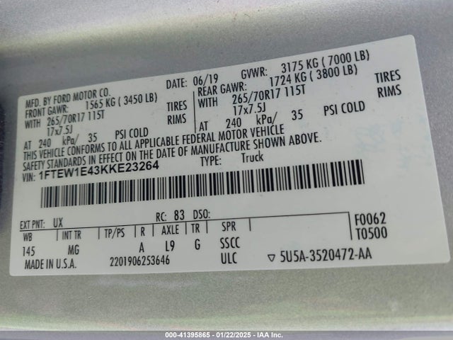 1FTEW1E43KKE23264 Ford F-150 Xlt
