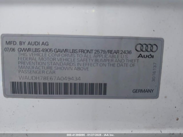 2007 AUDI A4 WAUDH78E67A049434 Photo 8