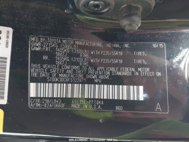 5TDDK3DC6FS122871 Toyota Sienna Limited Premium 7 Passenger