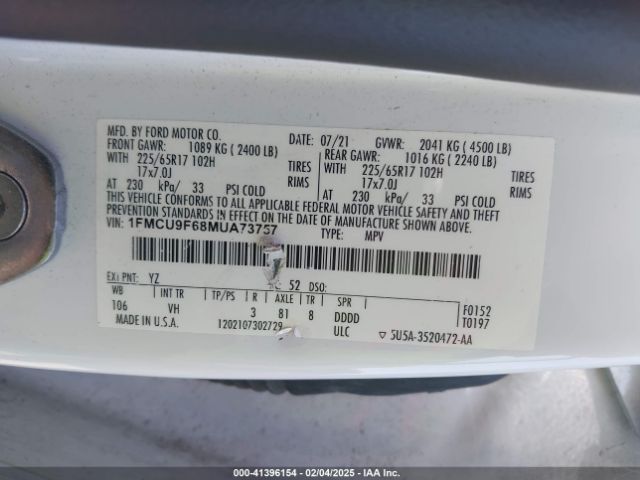 2021 FORD ESCAPE 1FMCU9F68MUA73757 Photo 8