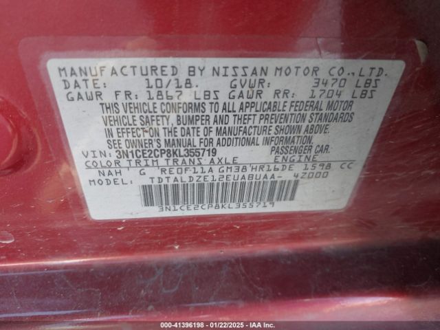 3N1CE2CP8KL355719 Nissan Versa Note Sv