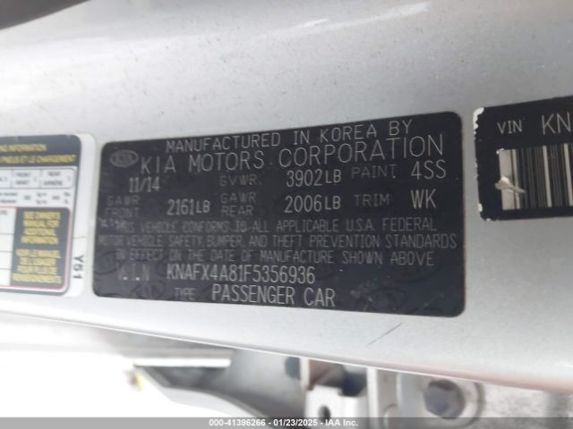 KNAFX4A81F5356936 KIA FORTE EX