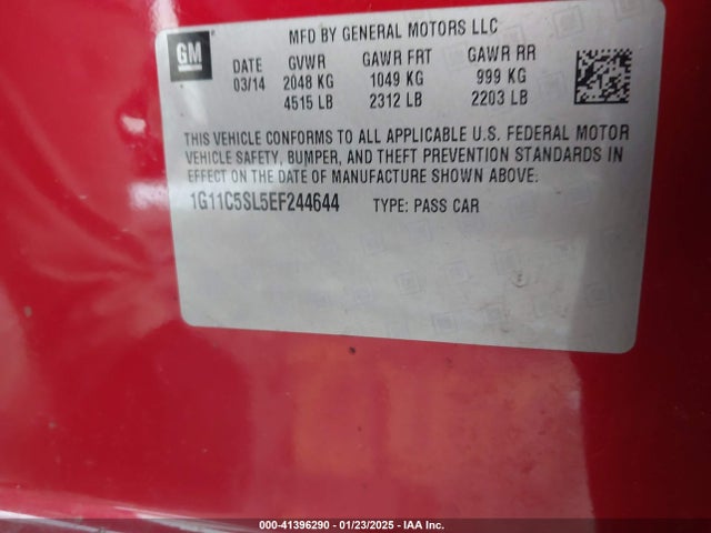 Chevrolet MALIBU 1LT 2014 1G11C5SL5EF244644 Image 9