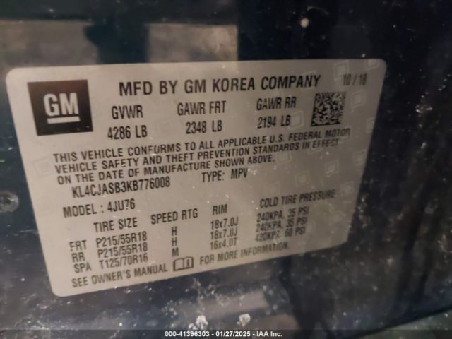 KL4CJASB3KB776008 Buick Encore Fwd Preferred