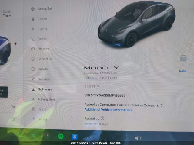 5YJYGAEE8MF186967 Tesla Model Y Long Range Dual Motor All-wheel Drive