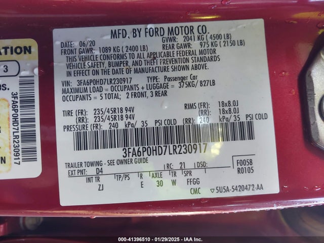 Ford FUSION SE 2020 3FA6P0HD7LR230917 Image 9