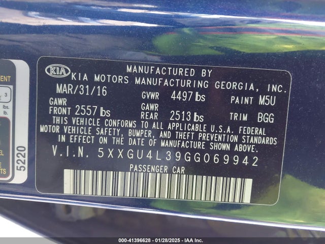 5XXGU4L39GG069942 KIA OPTIMA EX