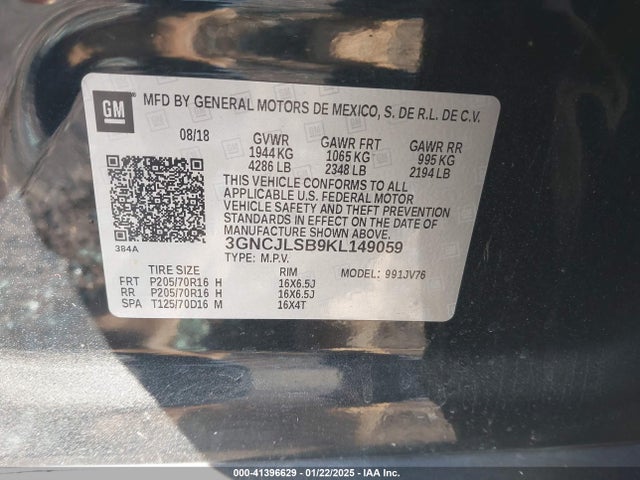 Chevrolet Trax Lt 2019 3GNCJLSB9KL149059 Image 9