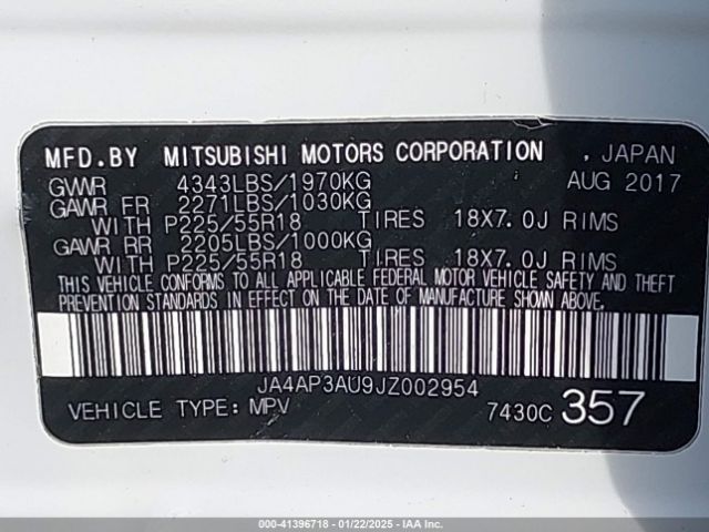 JA4AP3AU9JZ002954 Mitsubishi Outlander Sport 2.0 Es