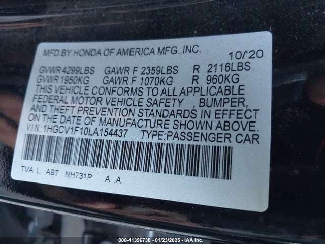 1HGCV1F10LA154437 Honda ACCORD LX
