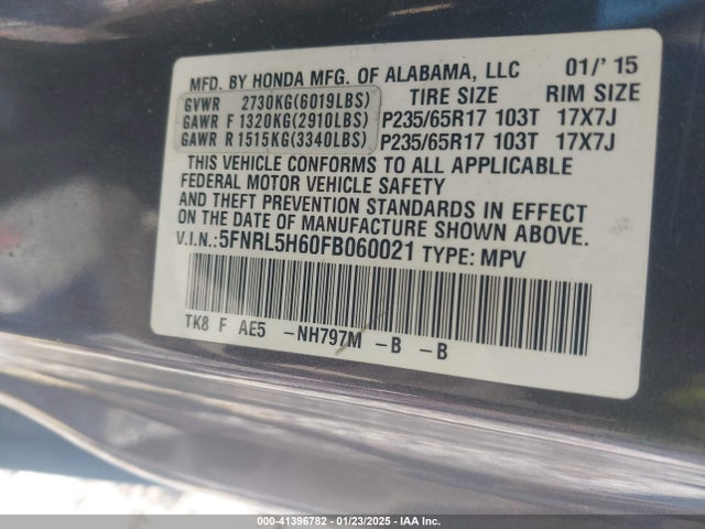 Honda Odyssey Ex-l 2015 5FNRL5H60FB060021 Image 9