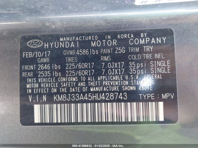 KM8J33A45HU428743 Hyundai Tucson Se Plus