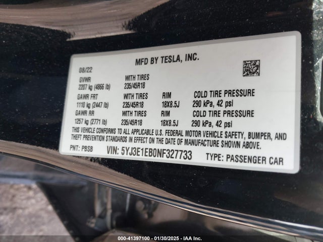 2022 TESLA MODEL 3 5YJ3E1EB0NF327733 Photo 8