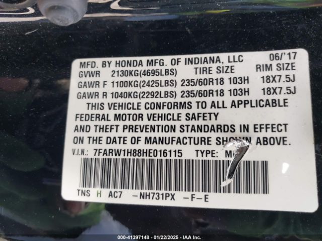 7FARW1H88HE016115 Honda Cr-v Ex-l/ex-l Navi