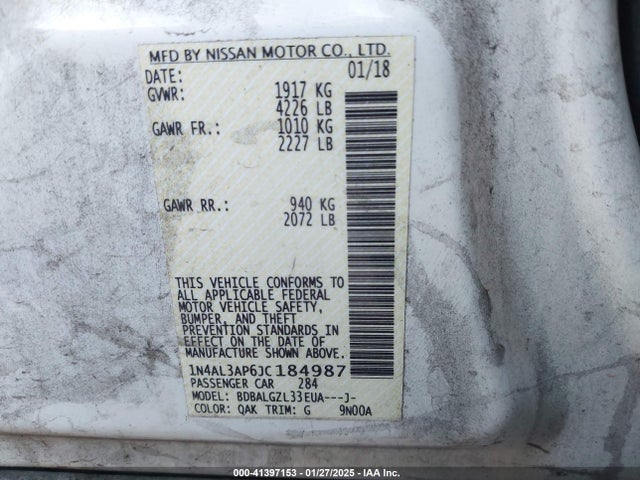 Nissan Altima 2.5 S 2018 1N4AL3AP6JC184987 Image 9