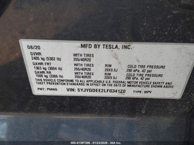 5YJYGDEE2LF034120 Tesla Model Y Long Range Dual Motor All-wheel Drive