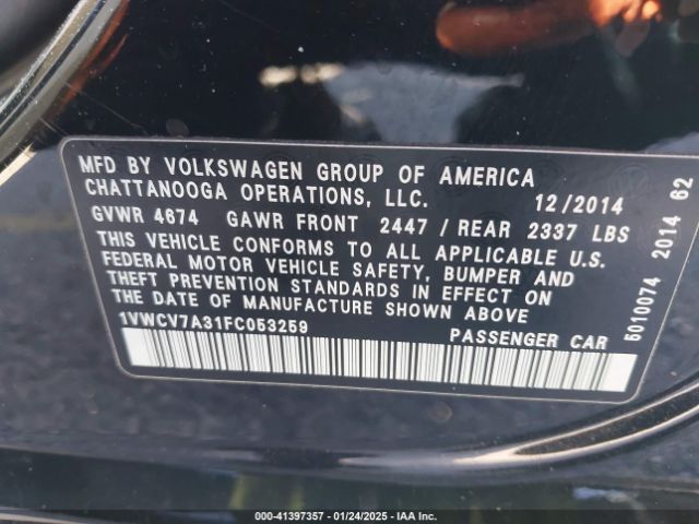 1VWCV7A31FC053259 Volkswagen Passat 2.0l Tdi Sel Premium