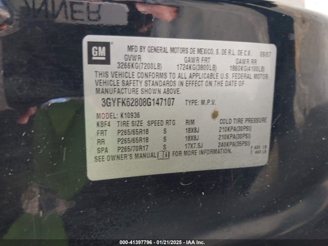 2008 CADILLAC ESCALADE EXT 3GYFK62808G147107 Photo 8