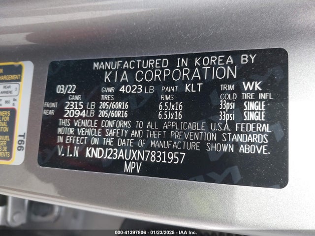 KNDJ23AUXN7831957 KIA SOUL LX