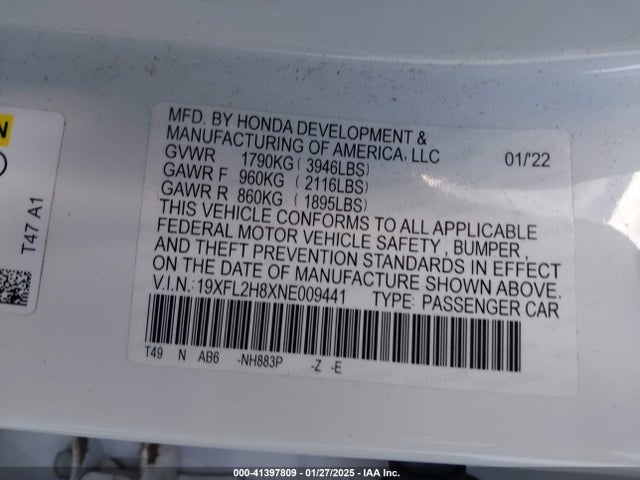 Honda Civic Sport 2022 19XFL2H8XNE009441 Image 9