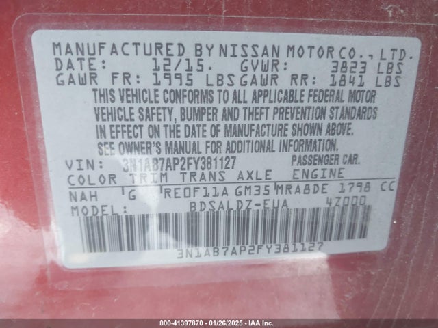 Nissan SENTRA SV 2015 3N1AB7AP2FY381127 Image 9