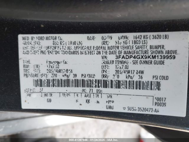 3FADP4GX9KM139959 Ford FIESTA ST