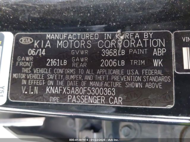 KNAFX5A80F5300363 KIA FORTE EX
