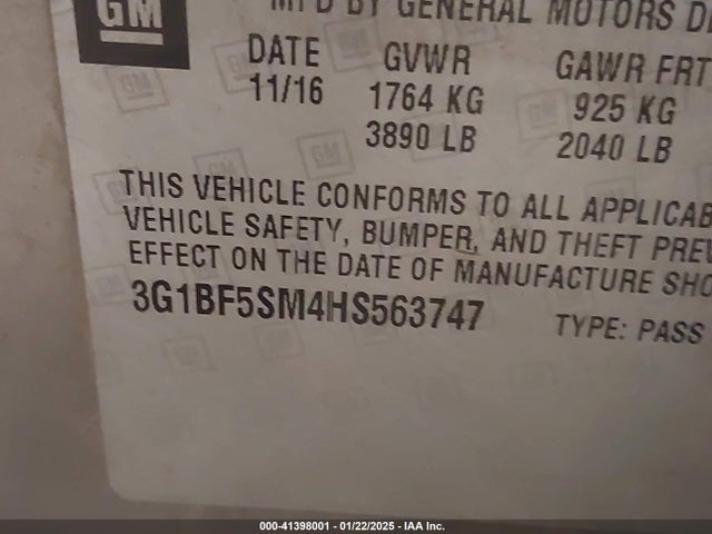 3G1BF5SM4HS563747 Chevrolet Cruze Premier Auto