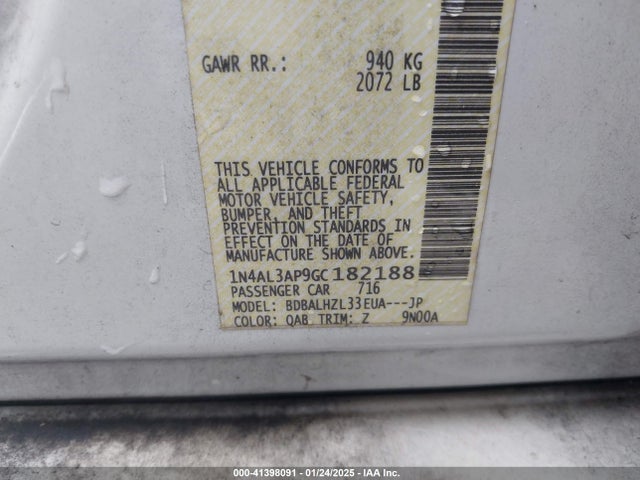 1N4AL3AP9GC182188 Nissan Altima 2.5 Sr