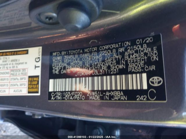 JTDKARFU3L3111231 Toyota Prius L Eco