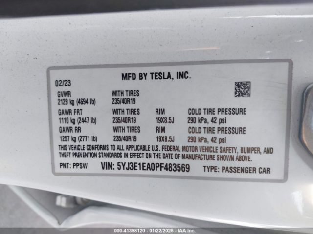 5YJ3E1EA0PF483569 Tesla Model 3 Rear-wheel Drive