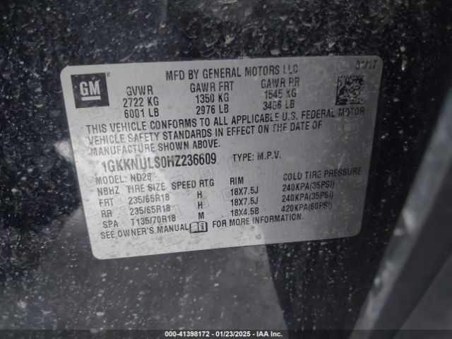 1GKKNULS0HZ236609 GMC Acadia Slt-1