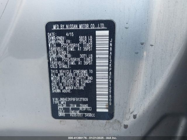 JN8AE2KP8F9127809 Nissan QUEST S
