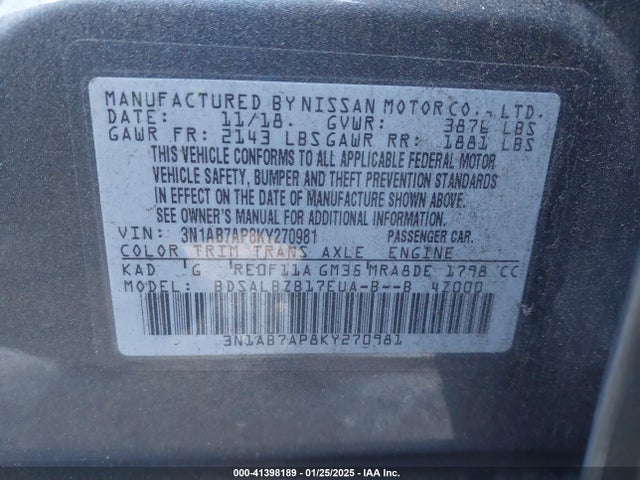 3N1AB7AP8KY270981 Nissan SENTRA S