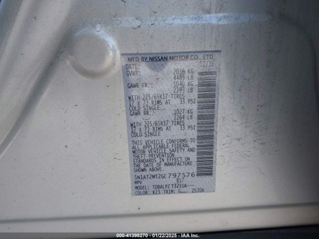 5N1AT2MT2GC797576 Nissan Rogue S/sl/sv
