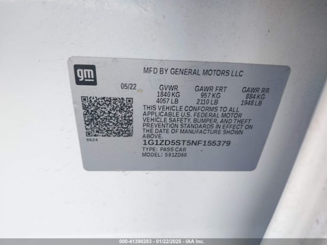 1G1ZD5ST5NF155379 Chevrolet Malibu Fwd Lt