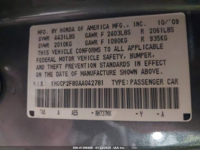 2010 HONDA ACCORD SDN 1HGCP2F80AA042781 Photo 8
